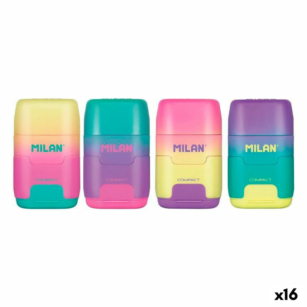 Set aus Radiergummi und Bleistiftspitzer Milan Compact Sunset Bunt (16 Stück)