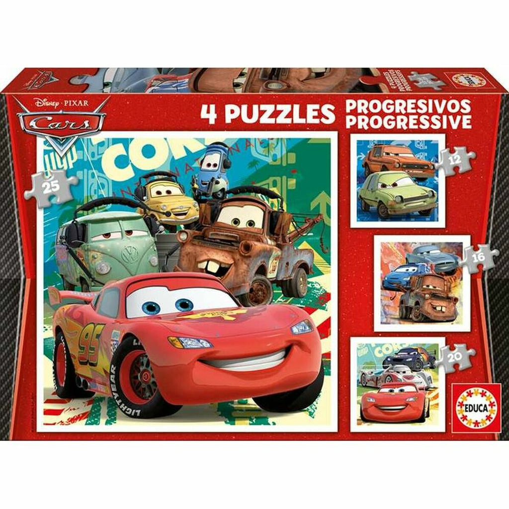 Set mit 4 Puzzeln Cars Let's race  16 x 16 cm