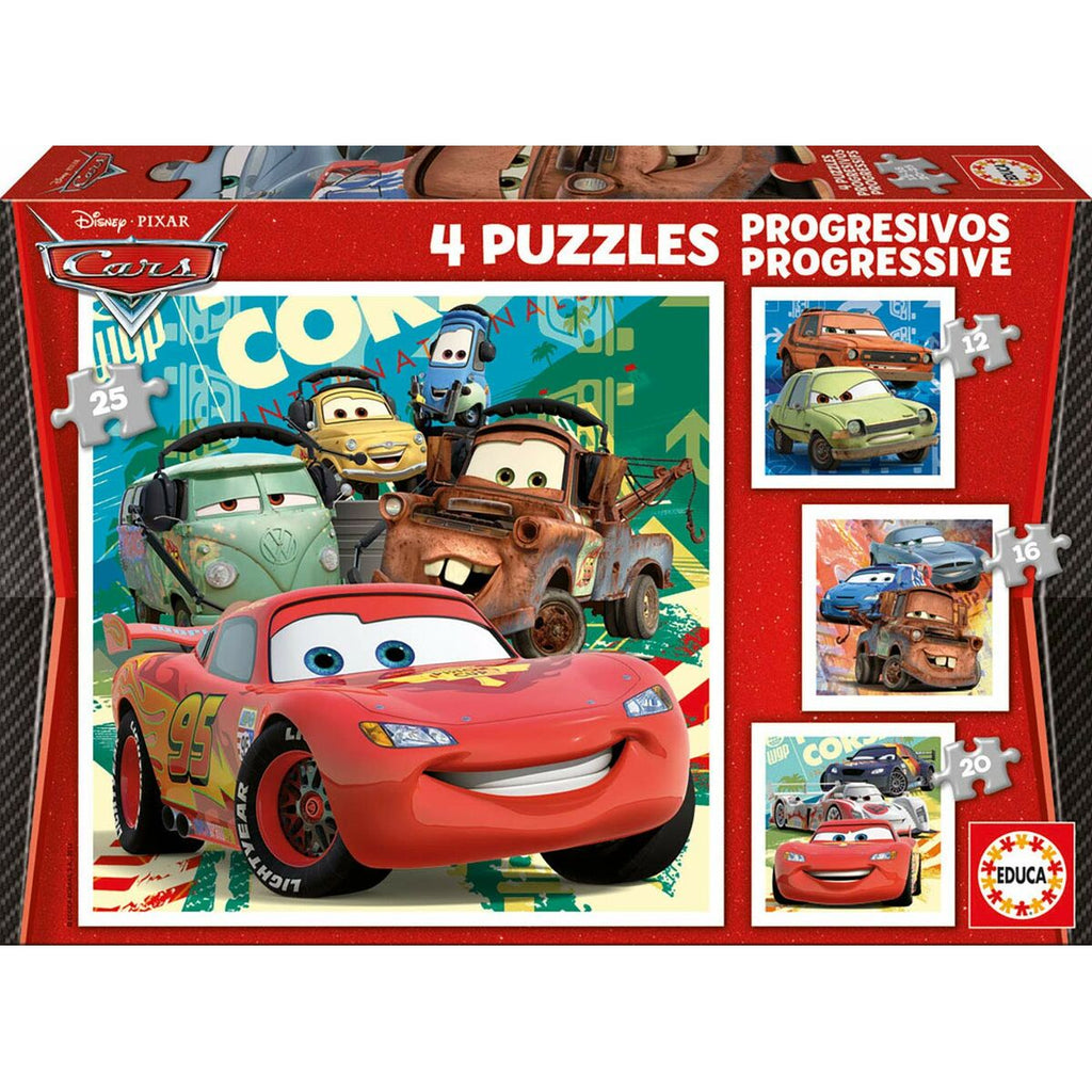 Set mit 4 Puzzeln Cars Let's race  16 x 16 cm