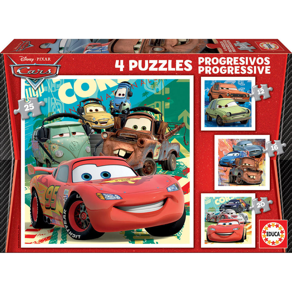 Set mit 4 Puzzeln Cars Let's race  16 x 16 cm