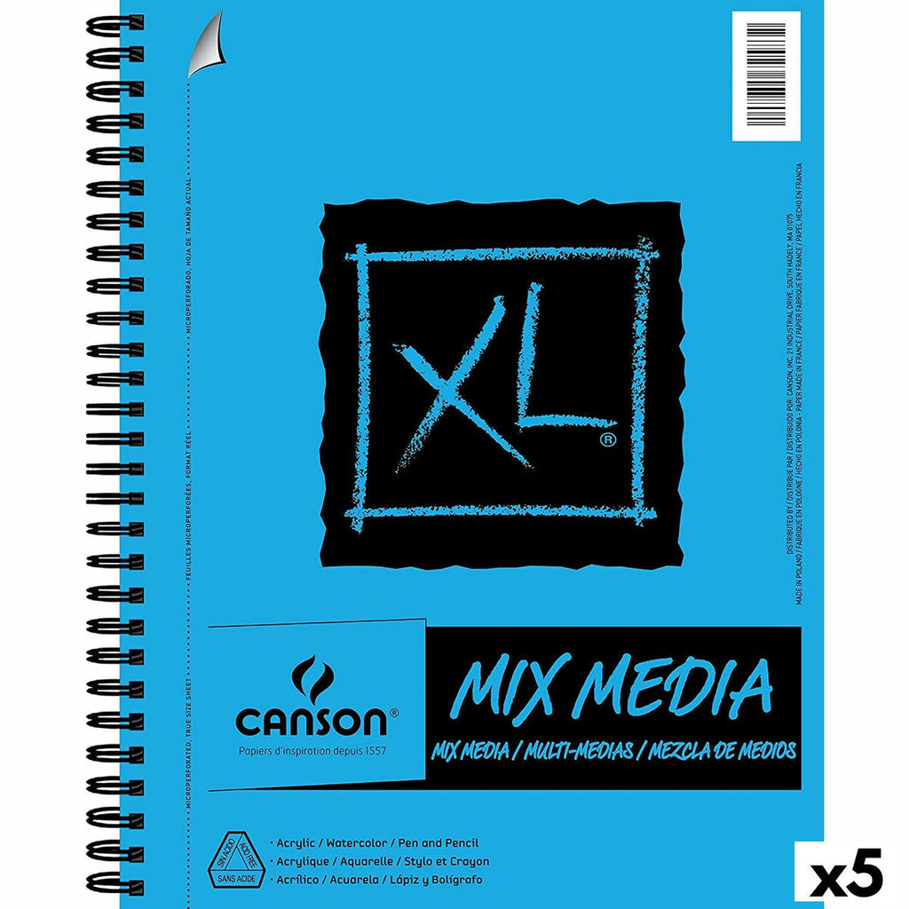 Zeichenblock Canson XL Mix Media Weiß A4 Papier 5 Stück 30 Bettlaken 300 g/m²